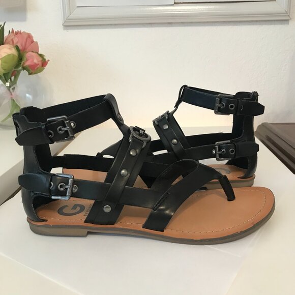 Guess Gladiator Sandals Flat Black Size 8 GG Martin - Picture 8 of 11